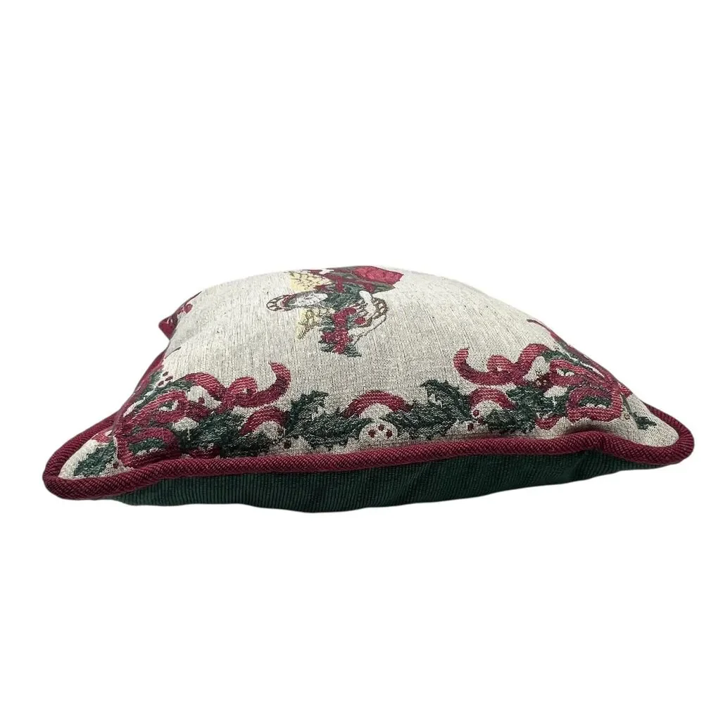 Vintge Angel Tapestry Christmas Throw Pillow 16x16 Holly French Horn‎